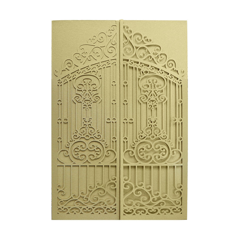 Affordable Gold Tri-folded Laser Cut Wedding Invitations