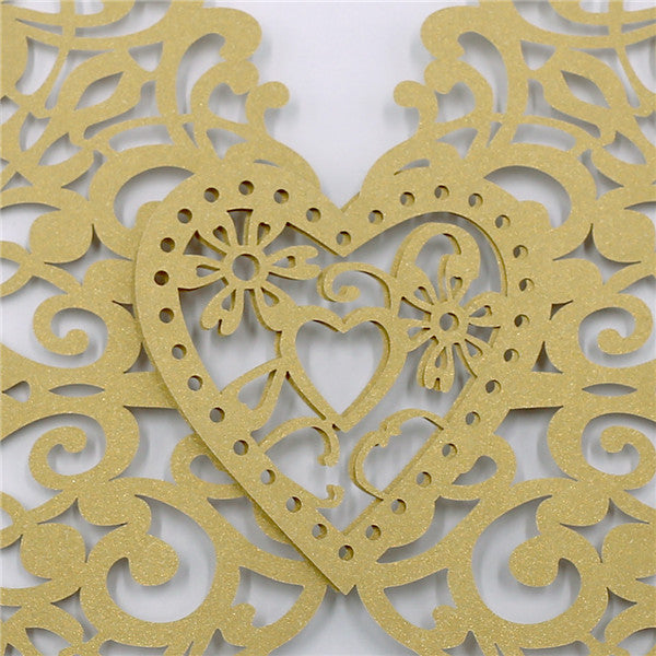 Affordable gold laser cut heart-shaped wedding invitations LC037