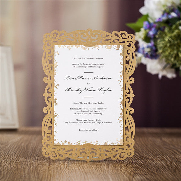 Brown laser cut wedding invitations with inserted cards LC032 ...