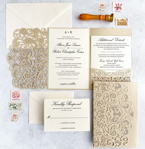 Gold Foil & Glitter Laser Cut Quinceañera Invitations - Citlali Creativo LLC