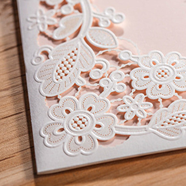 Cute and romantic white laser cut wedding invitations LC021