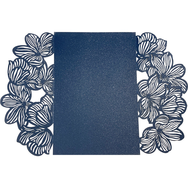 Elegant Chic Navy Laser Cut Wedding Invitations with Floral Designs and Ribbon Lcz073