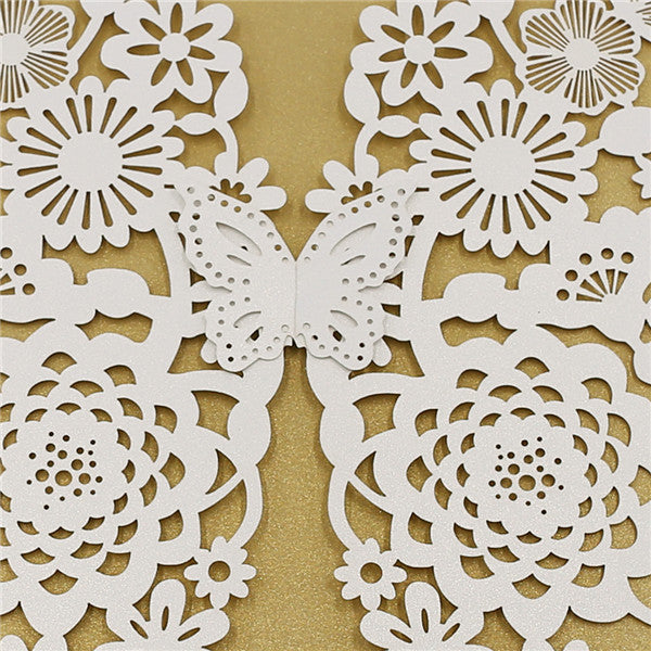 Elgant Butterfly Shape laser cut wedding invitations with gold inner cards LC045