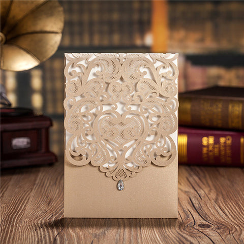 Gold Pocket Laser Cut Wedding Invitations with Amazing Silver Accessories  Lcz098