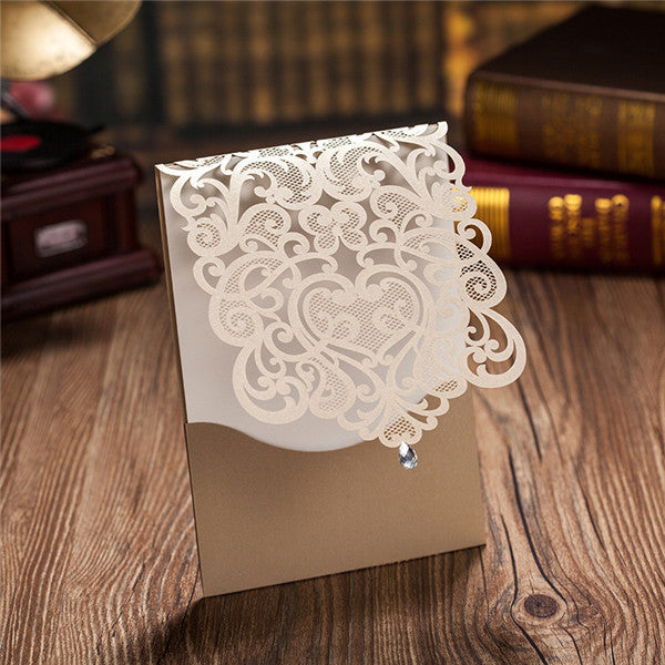 Luxury champagne gold laser cut wedding invitations LC018