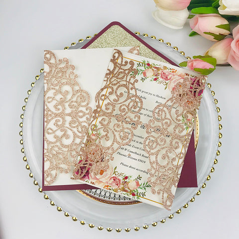 Customizable Gold Glittery Bridal Shower and Quinceanera Invitations L –  Amazepaperie