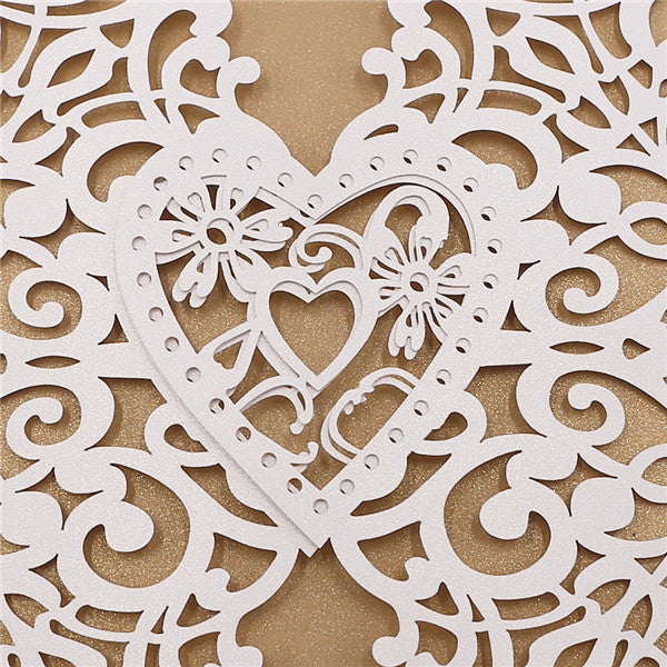 Romantic white heart-shaped laser cut wedding invitations LC035