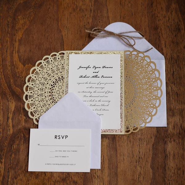 Rustic Laser cut wedding Invitations with Burlap Ribbon-Kraft LCZ005 ...