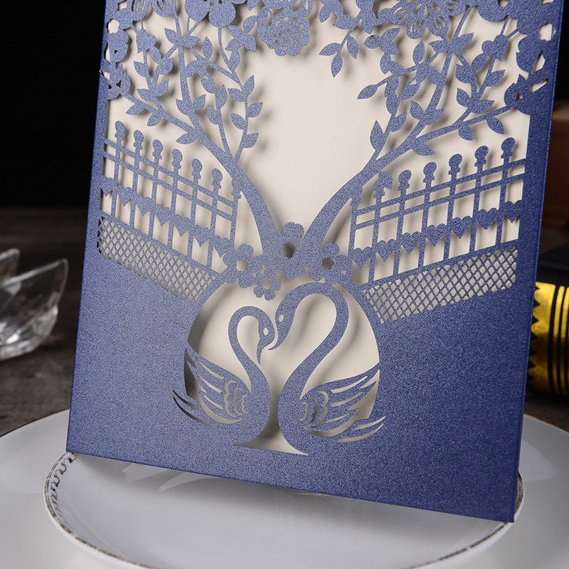 imeless Navy Tree and Swan Laser Cut Wedding Invitations