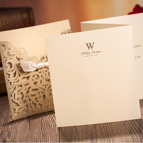 Traditional gold laser cut wedding invitations with amazing details LC003