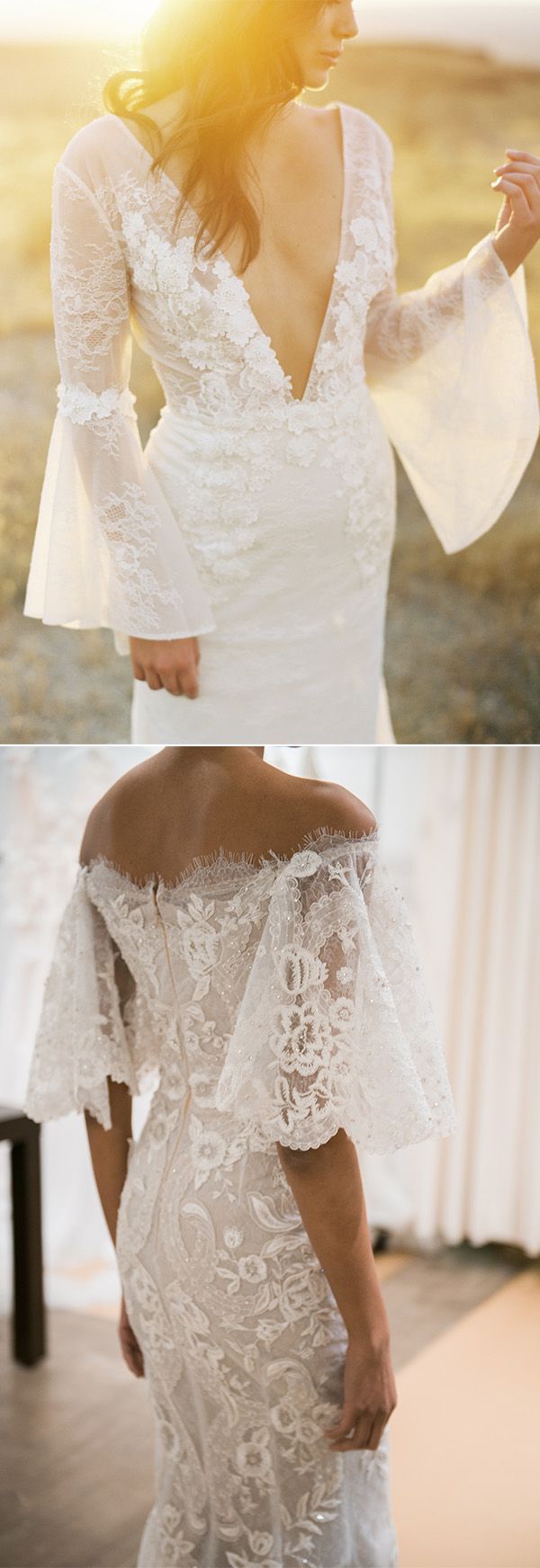 Off-the-shoulder flutter sleeve wedding dress