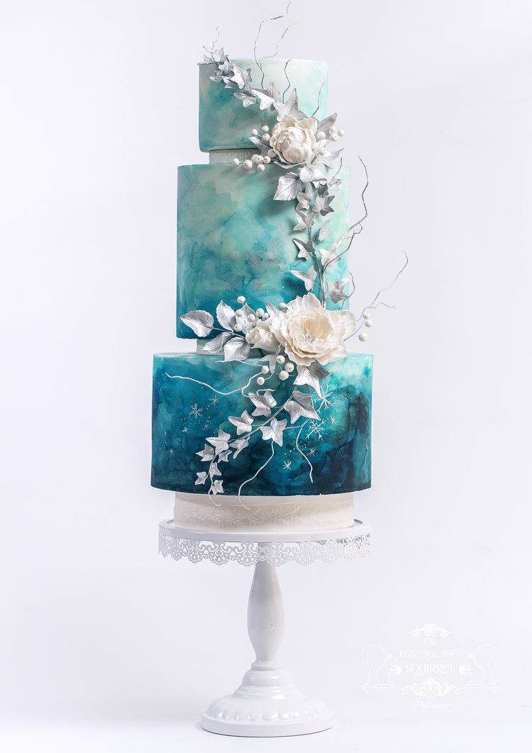 turquoise and silver wedding cakes