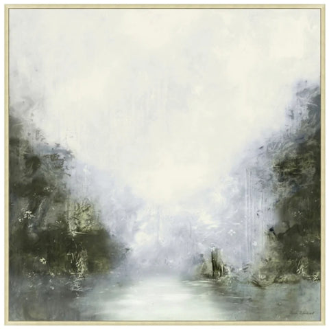 Foggy rivers edge painting