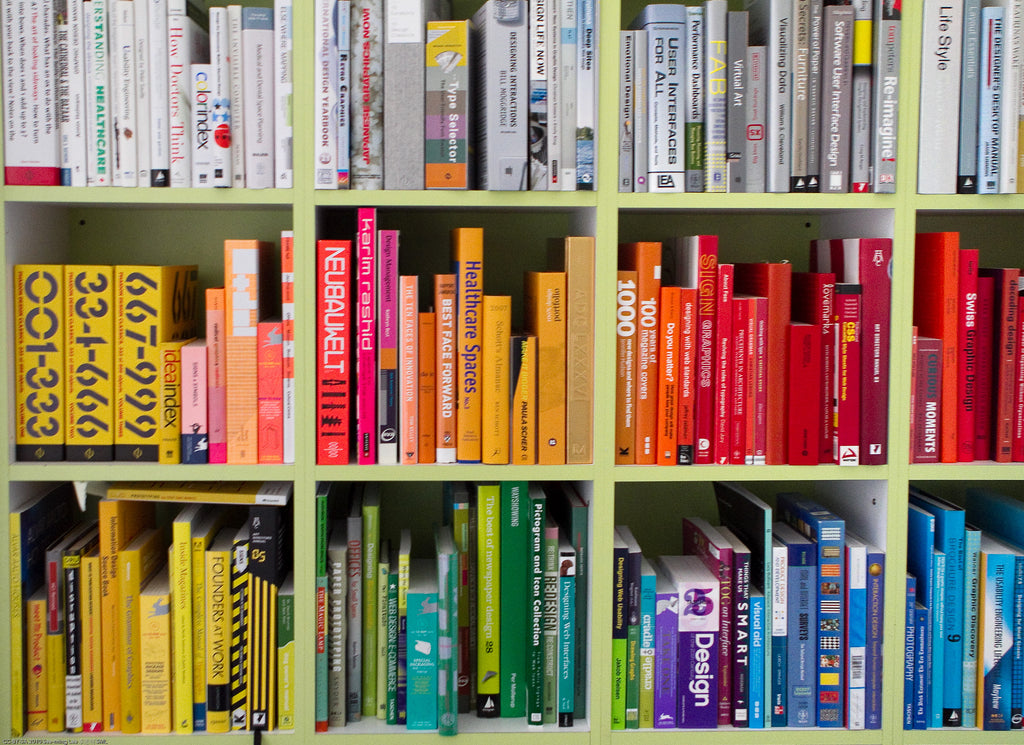 Books on shelf multi colours