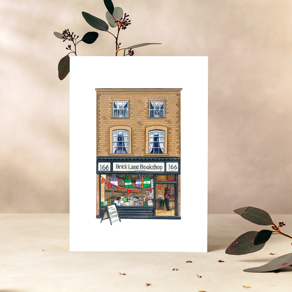 Brick lane book shop print, with plants