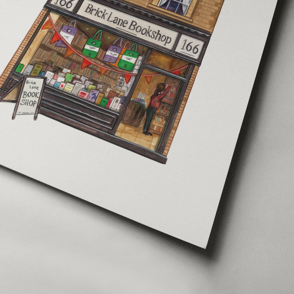 Close up of Brick Lane bookshop print 