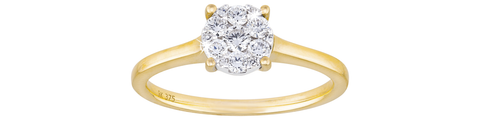 Solitaire cluster set ring with diamond and 9ct yellow gold