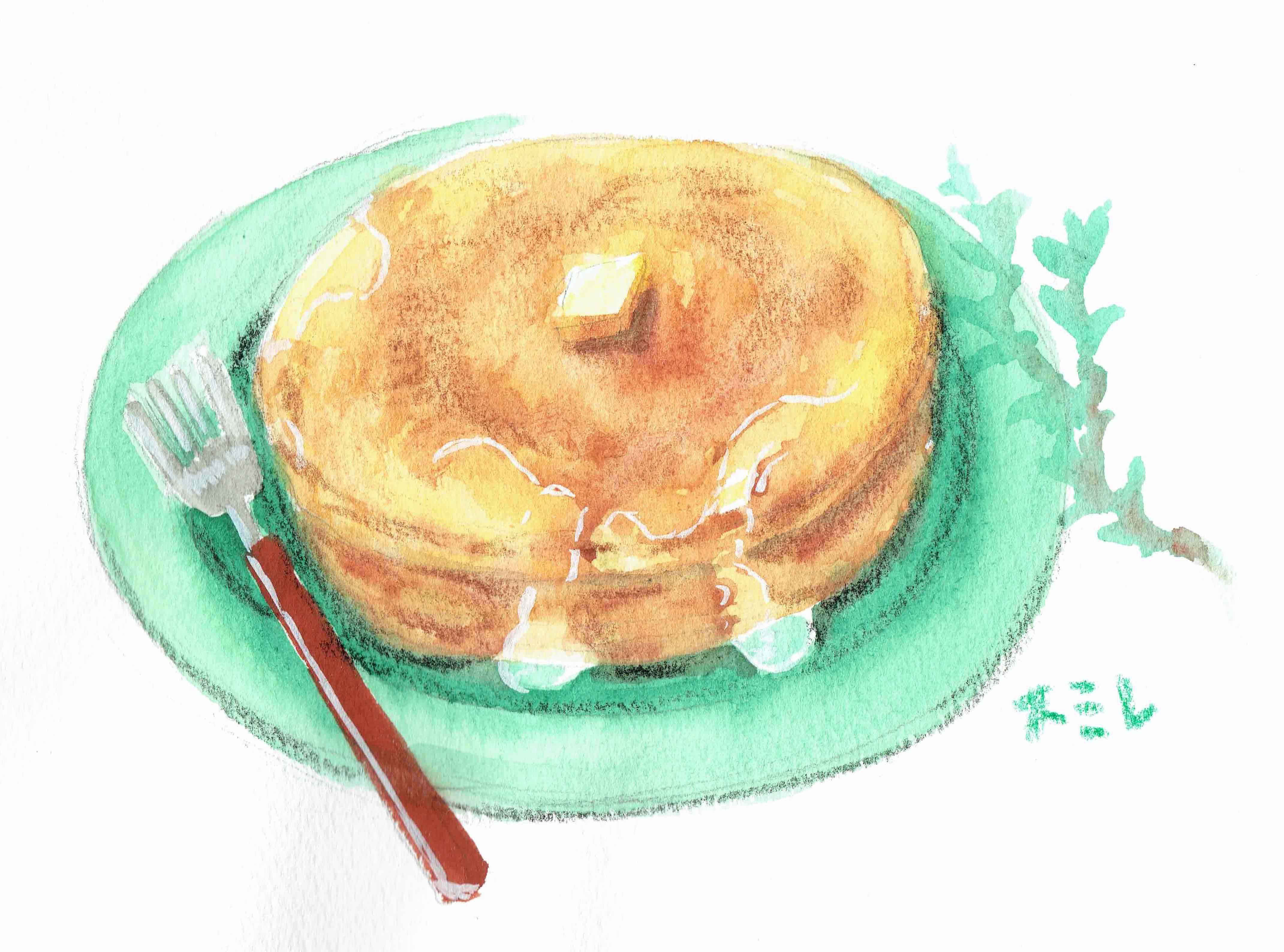 ホットケーキが皿に載っているイラスト