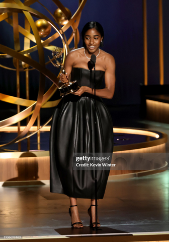 Ayo Edebiri accepts the Outstanding Supporting Actress at Peacock Theater on January 15, 2024