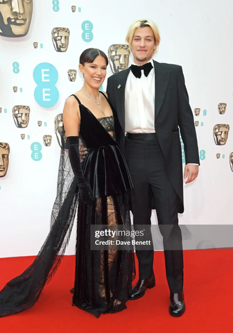 Millie Bobby Brown and Jake Bongiovi attend the EE British Academy Film Awards 2022