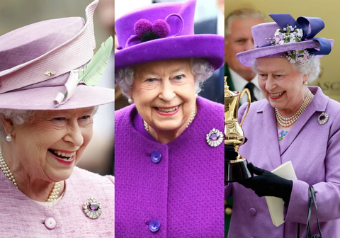 Queen Elizabeth II wearing a brooch from the Kent Amethysts set