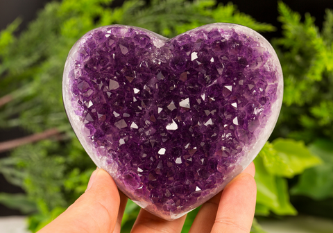 A heart shaped amethyst crystal