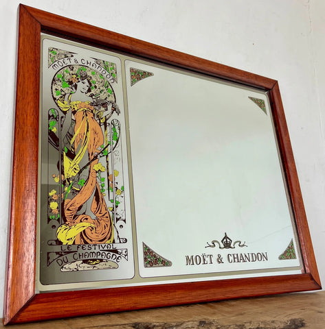 Moët Chandon mirror sign, vintage Mucha art nouveau