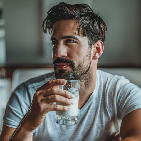 man drinking shilajit with milk
