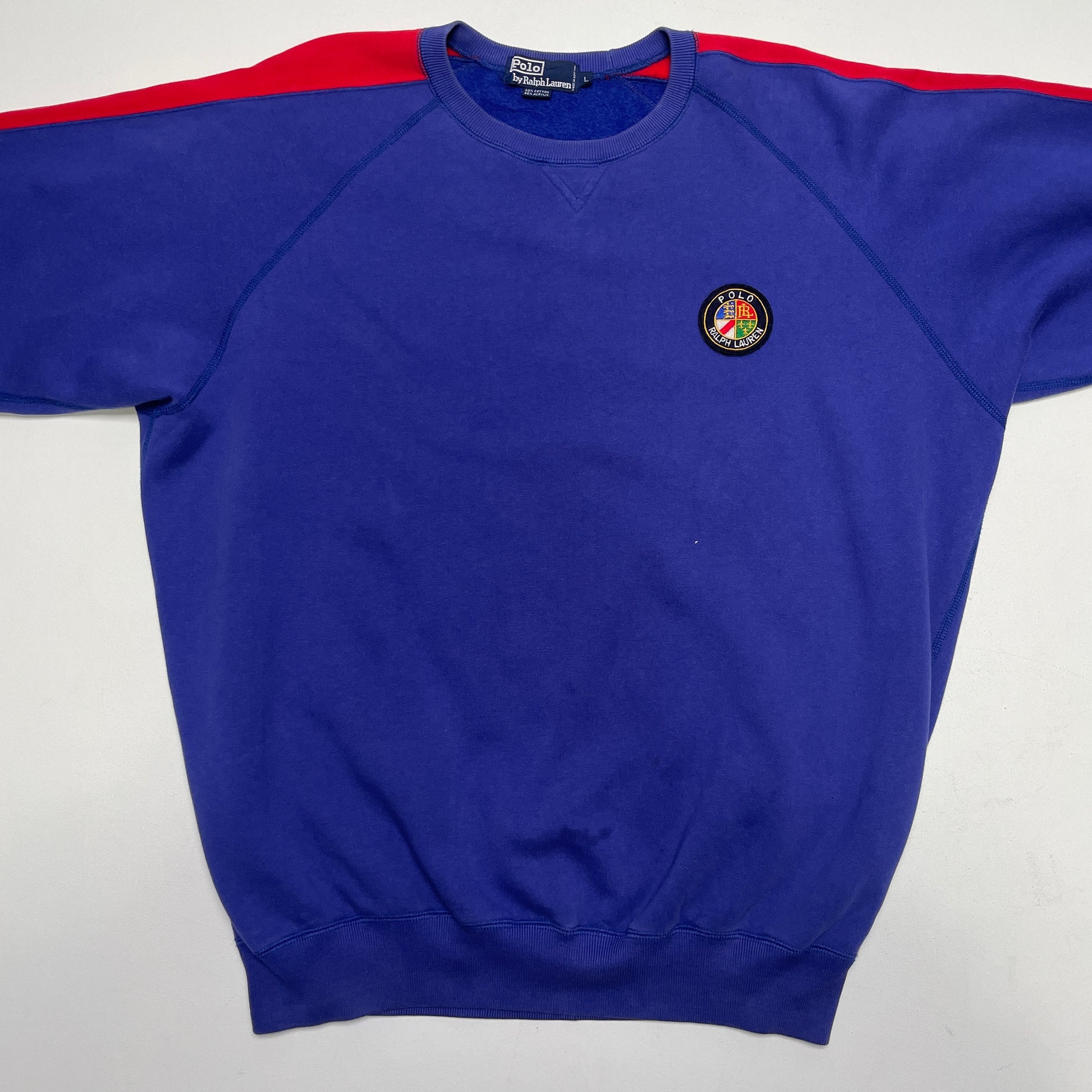 VNTG Polo Ralph Lauren (L) 90s Cookie Patch Spellout Blue/Red Sweatshi –  