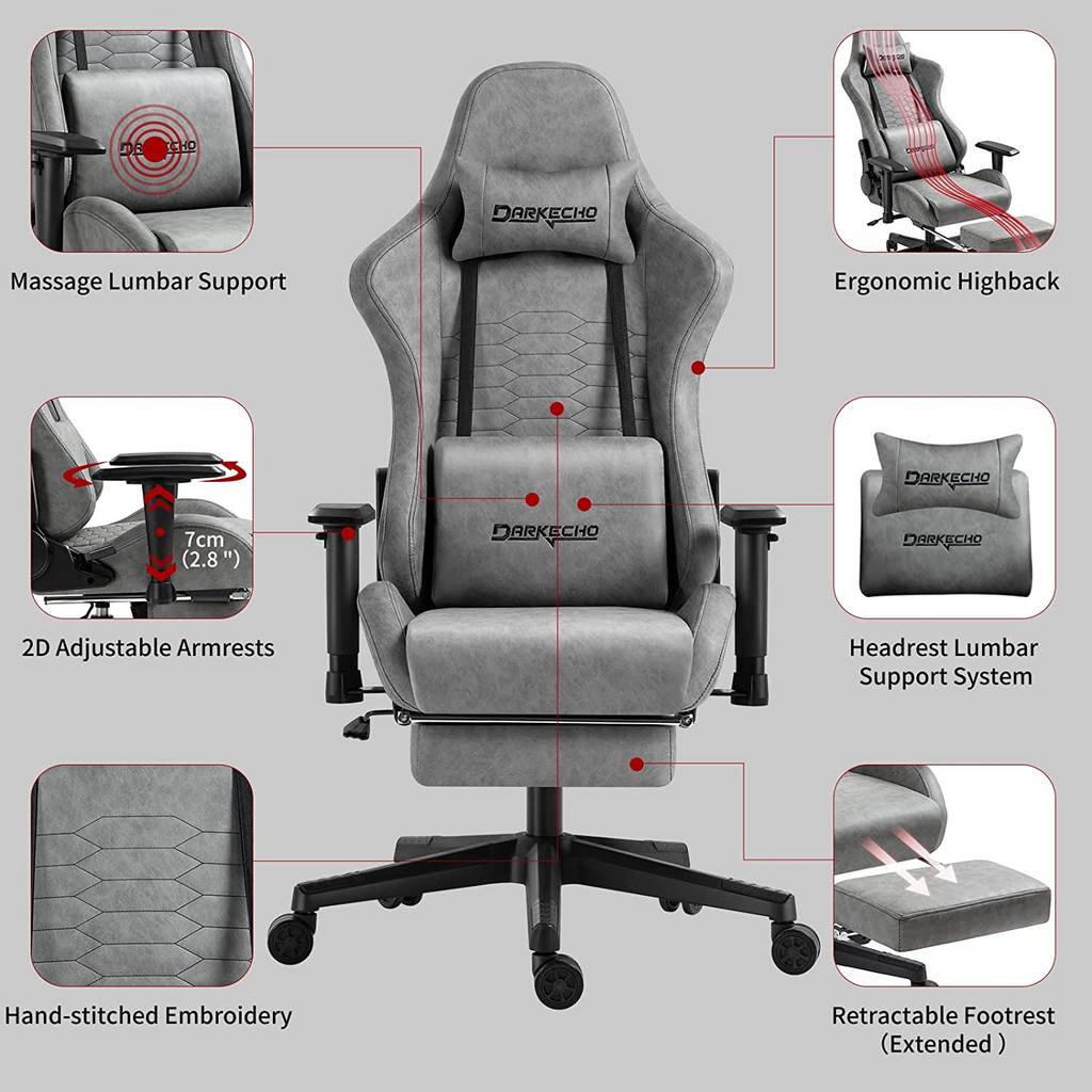 Darkecho Gaming Chair Office Chair with Footrest Massage Vintage Leath