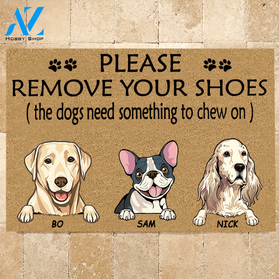 Dog Doormat Customized Name And Breed Please Remove Your Shoes The Dog Needs Something To Chew | WELCOME MAT | HOUSE WARMING GIFT