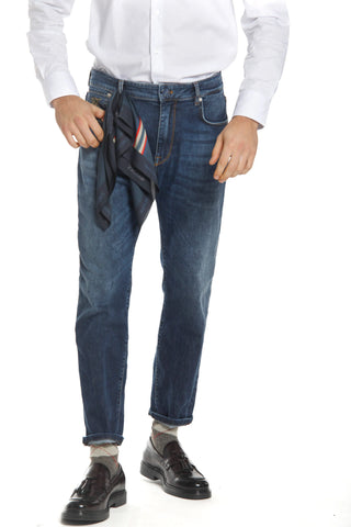 pantalone uomo in denim stretch blu carrot fit modello forte forte 5 tsche di mason's