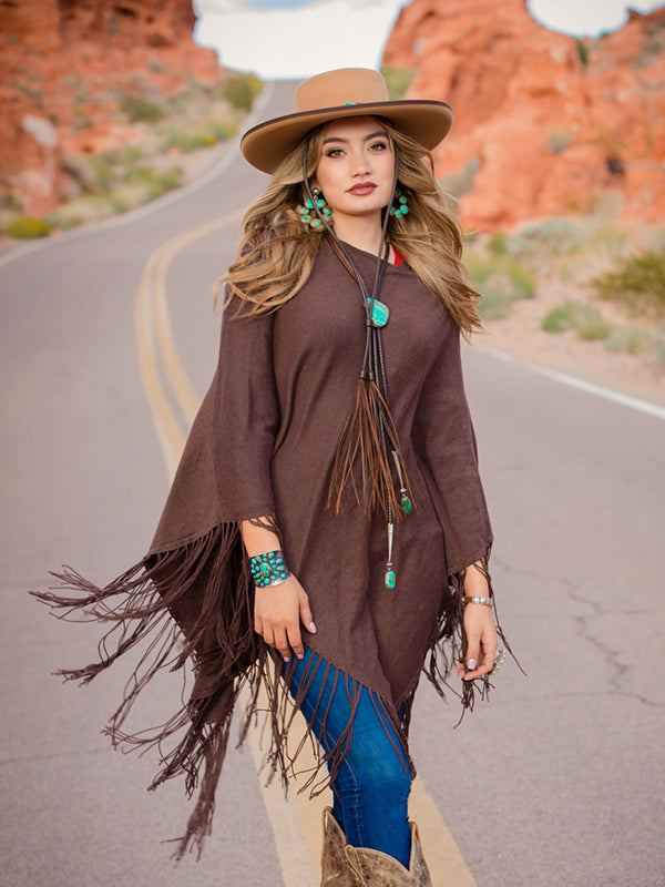 Fringe Cashmere Poncho Brit West