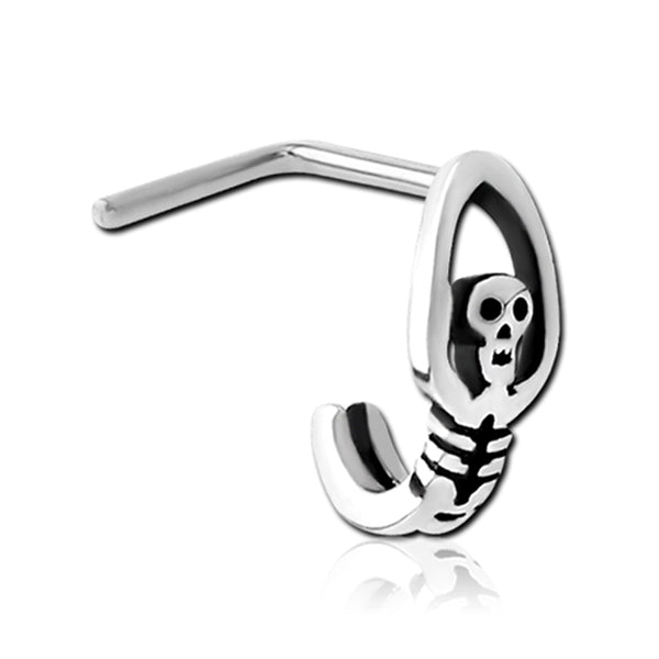 Stainless Steel Silver Skeleton Wrap Around L Bend Nose Stud