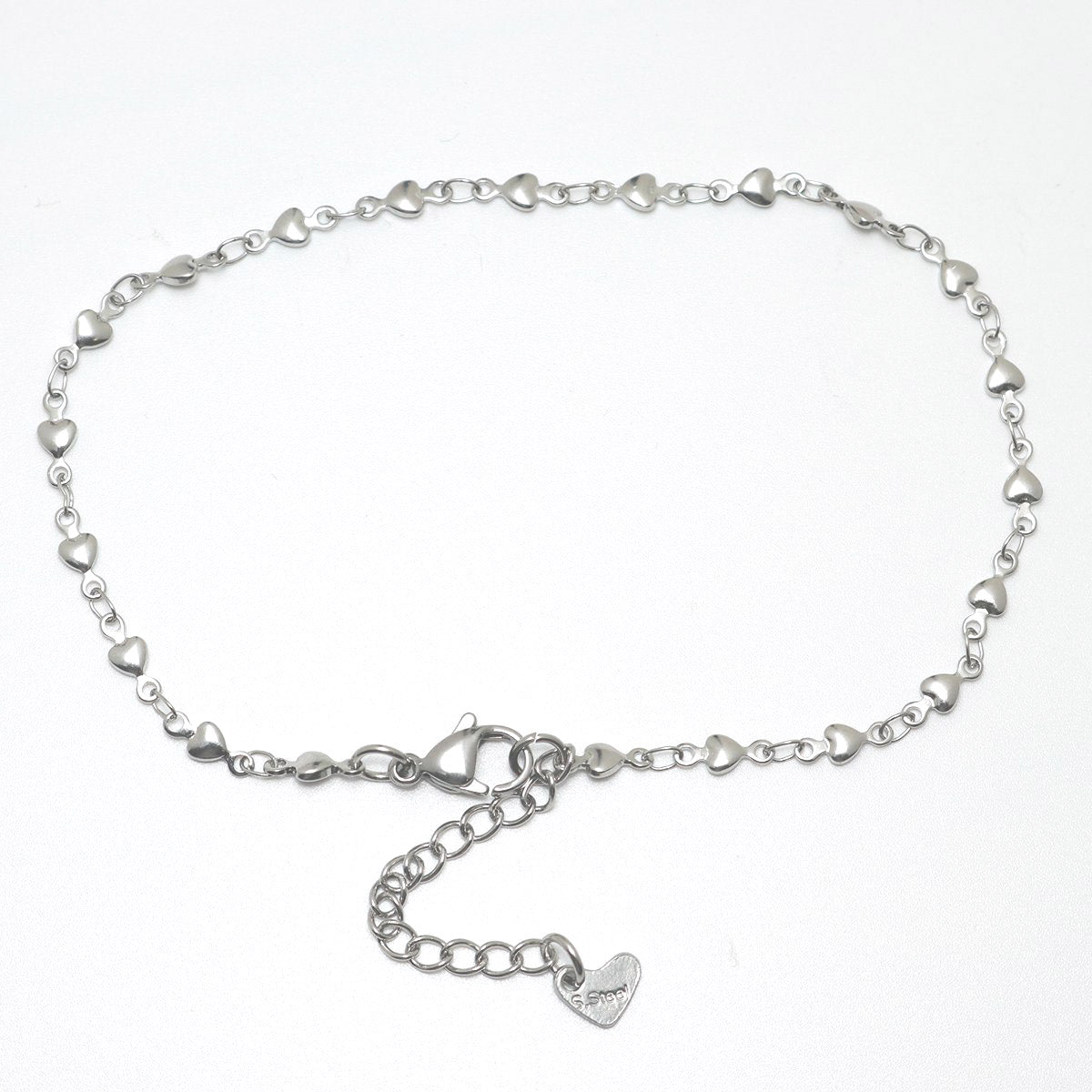 Stainless Steel Silver Small Hearts Chain Anklet