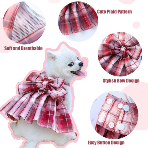 Aiitle Cute Pet Plaid Skrit Harness Leash Set