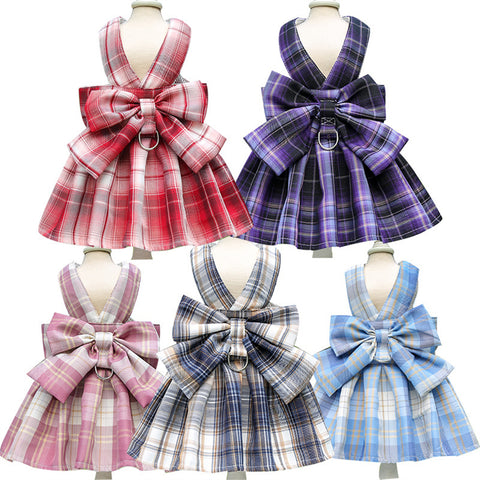 Aiitle Cute Pet Plaid Skrit Harness Leash Set