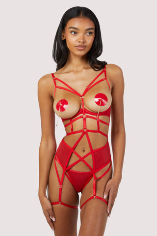 sarah red open cup cupless strappy ouvert body