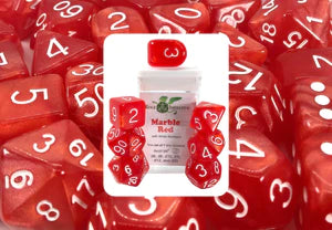 SET OF 7 DICE: MARBLE RED W/ WHITE NUMBERS | CCGPrime
