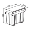 Heron Waste Bin, Under Counter, 30 Litre (1x20, 1x10), To Suit 300mm Cabinet, Base Mounted