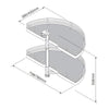 1-2 Carousel Plus, To suit 900-1000mm Wide Blind Corner Base Unit, Universal Fixing , 450-500mm Door Opening