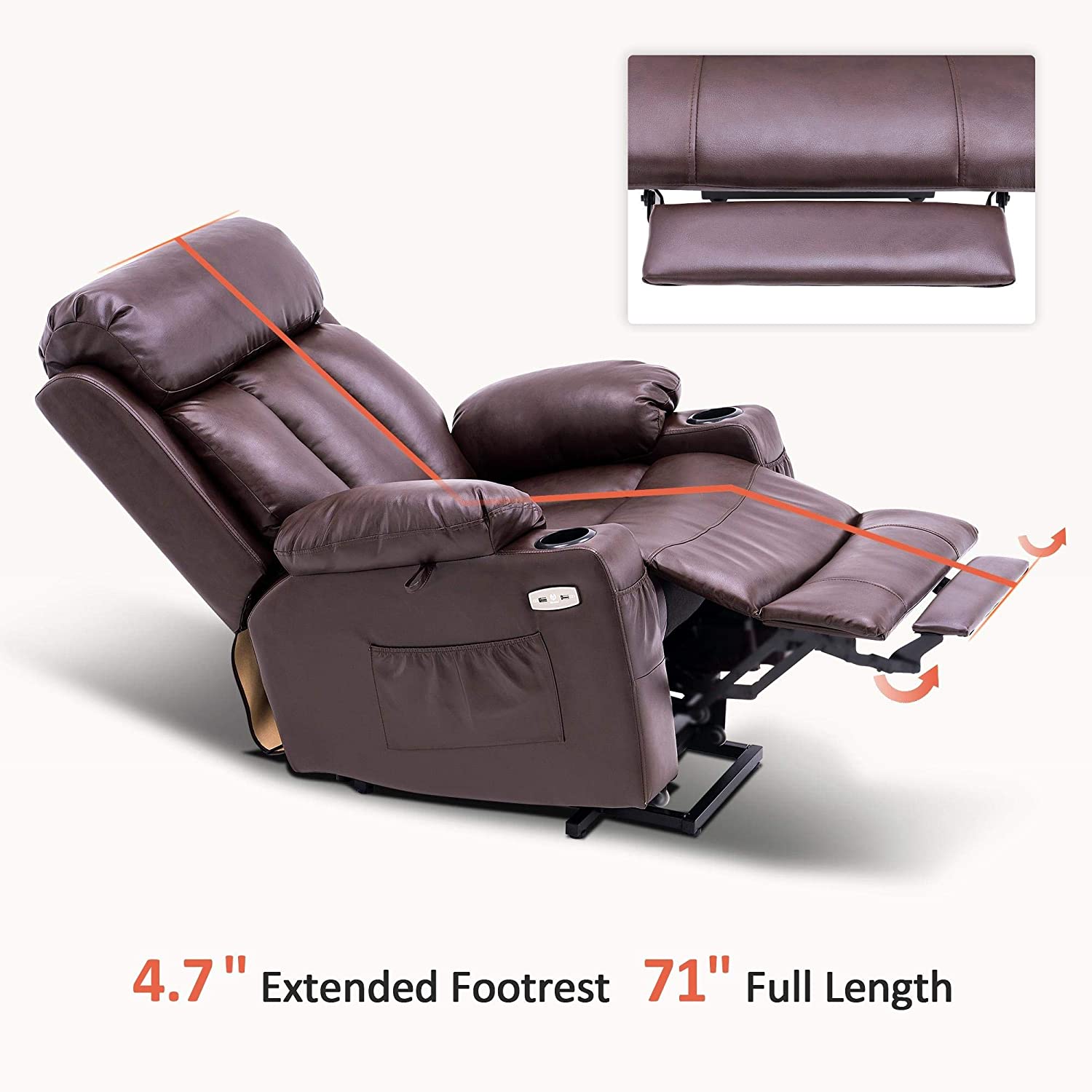 Large Electric Power Lift Recliner Chair with Extended Footrest for Ta