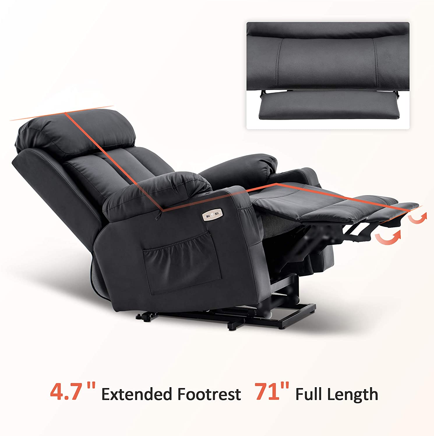 Large Electric Power Lift Recliner Chair with Extended Footrest for Ta