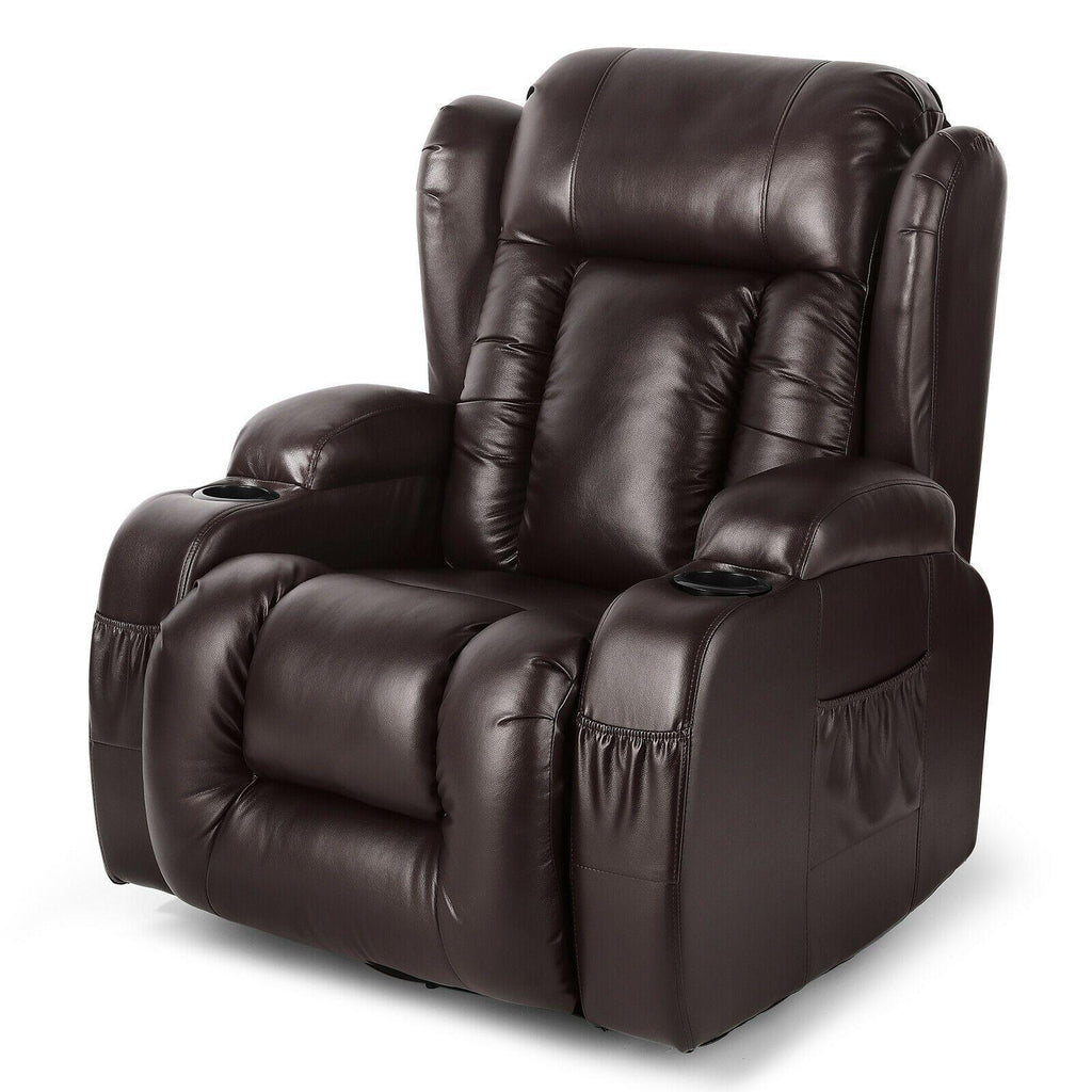 Brown Leather Heated Massage Recliner Chair Relaxing Recliners