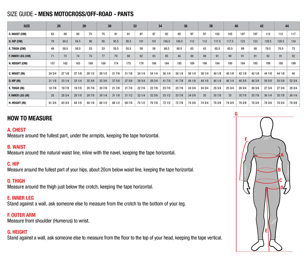 Tourmaster Mens Jacket and Pant Size Chart  HFX Motorsports