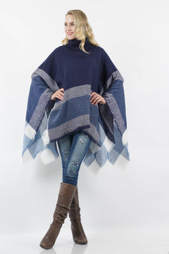 Plaid Print Turtle Neck Poncho