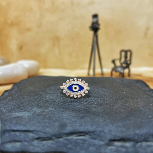 Evil Eye Ring in 14K Solid Gold - Tiny Protection Ring for All Occasions