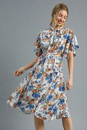 Umgee Floral Print Flutter Sleeve Dress - Princesas Del Rey Boutique