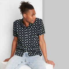 patterned short sleeve button-up shirt