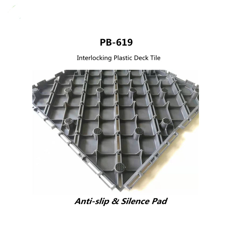 Plastic DECK TILE (with silence pad) Interlocking Floor decking, outdoor, 30 x 30 x 2cm - Light Grey
